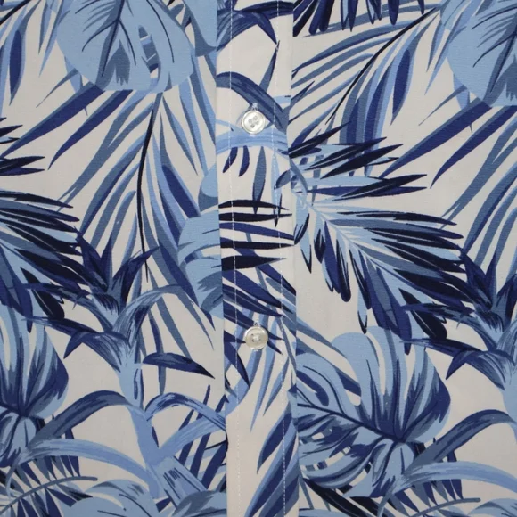 Cotton & Co. Blue Tropical Botanical & Palm Leaf Button Up Shirt. XL. NWOT. - Picture 7 of 13